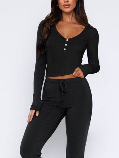 BEAUTIFUL I AM V-Neck Long Sleeve Shirt Top and Pants Set