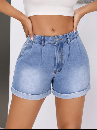 BEAUTIFUL I AM Rolled Hem Mid-Rise Waist Denim Shorts