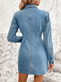 BEAUTIFUL I AM Pocketed Button Up Long Sleeve Denim Dress