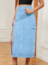 BEAUTIFUL I AM Button Down Denim Skirt