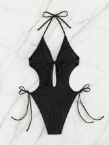 BEAUTIFUL I AM Textured Cutout Tied One-Piece Swim Set Swimwear