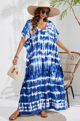 BEAUTIFUL I AM Slit Printed V-Neck Short Sleeve Cover Up Dress