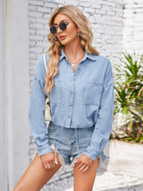 BEAUTIFUL I AM Button Up Long Sleeve Denim Jacket with Breast Pockets