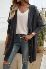 BEAUTIFUL I AM Button Up Long Sleeve Hooded Cardigan