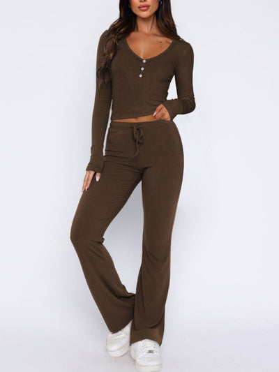 BEAUTIFUL I AM V-Neck Long Sleeve Shirt Top and Pants Set