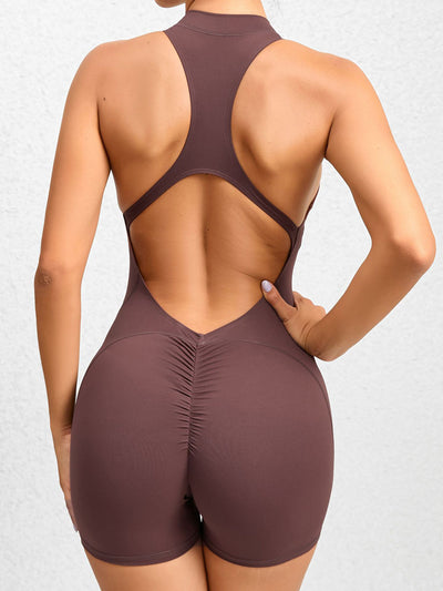 BEAUTIFUL I AM Cutout Ruched Half Zip Active Wear Romper