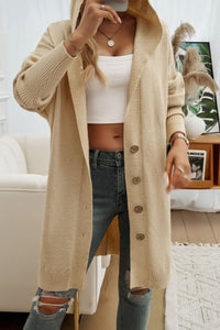 BEAUTIFUL I AM Button Up Long Sleeve Hooded Cardigan