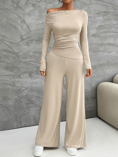 BEAUTIFUL I AM Long Sleeve Top and Wide Leg Pants Set