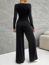 BEAUTIFUL I AM Long Sleeve Top and Wide Leg Pants Set