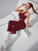 BEAUTIFUL I AM Scoop Neck Wide Strap Top and Pants Active Wear Set