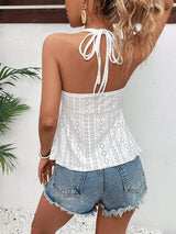 BEAUTIFUL I AM Eyelet Halter Neck Tank Shirt