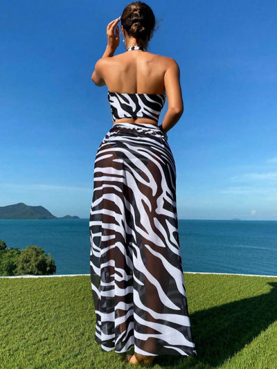 BEAUTIFUL I AM Printed Halter Neck Three-Piece Swim Set