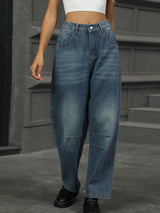 BEAUTIFUL I AM Half Elastic Waist Straight Leg Jeans