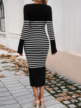 BEAUTIFUL I AM Striped V-Neck Long Sleeve Sweater Dress