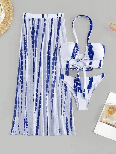 BEAUTIFUL I AM Printed Halter Neck Three-Piece Swim Set