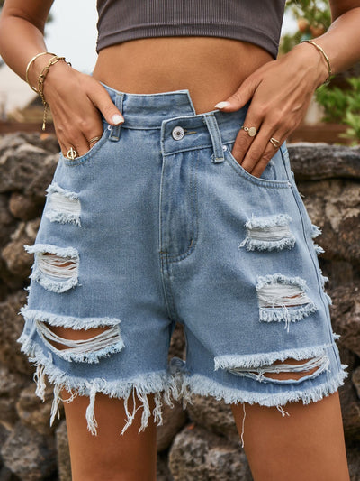 BEAUTIFUL I AM Distressed Raw Hem Denim Shorts