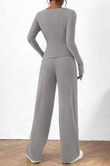 BEAUTIFUL I AM Round Neck Long Sleeve Top and Pants Set