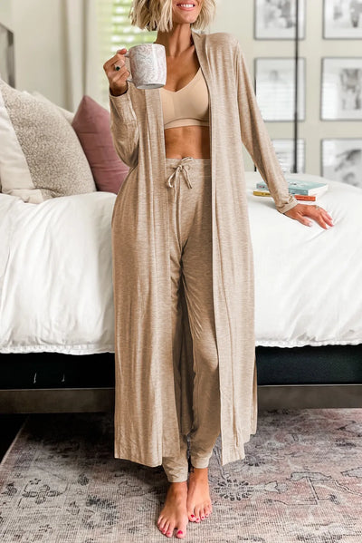 BEAUTIFUL I AM Open Front Long Sleeve Cardigan and Pants Lounge Set