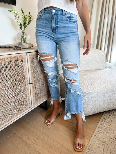 BEAUTIFUL I AM Distressed Raw Hem Jeans with Pockets