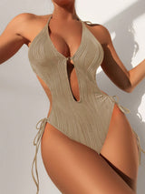 BEAUTIFUL I AM Textured Cutout Tied One-Piece Swim Set Swimwear