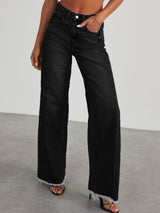 BEAUTIFUL I AM Raw Hem Wide Leg Jeans with Pockets