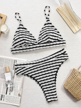 BEAUTIFUL I AM Striped V-Neck Two-Piece Swim Set