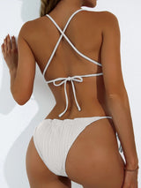 BEAUTIFUL I AM Frill Crisscross Tied Three-Piece Swim Set