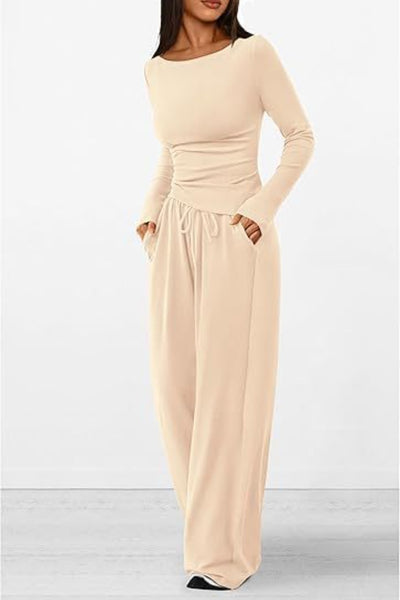 BEAUTIFUL I AM Round Neck Long Sleeve Top and Pants Set