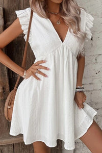 BEAUTIFUL I AM Eyelet Ruffled Cap Sleeve Mini Dress