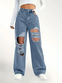 BEAUTIFUL I AM Distressed Wide Leg Jeans