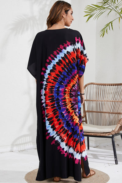 BEAUTIFUL I AM Slit Printed V-Neck Short Sleeve Cover Up Dress