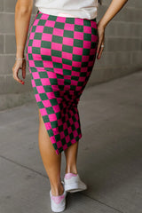 BEAUTIFUL I AM Split Checkered Midi Skirt Dress