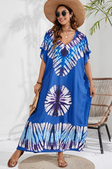 BEAUTIFUL I AM Slit Printed V-Neck Short Sleeve Cover Up Dress