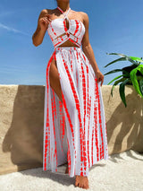 BEAUTIFUL I AM Printed Halter Neck Three-Piece Swim Set