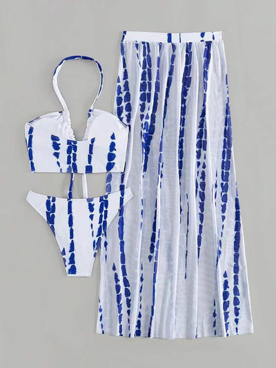 BEAUTIFUL I AM Printed Halter Neck Three-Piece Swim Set