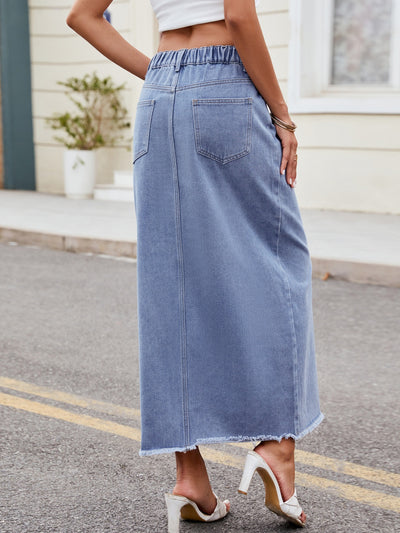 BEAUTIFUL I AM Slit Asymmetrical Waist Denim Skirt Dress