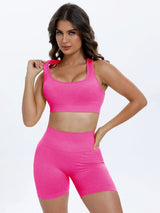 BEAUTIFUL I AM Scoop Neck Wide Strap Top and Shorts Active Wear Set