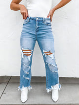 BEAUTIFUL I AM Distressed Raw Hem Jeans with Pockets