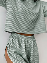 BEAUTIFUL I AM Striped Round Neck Top and Shorts Set