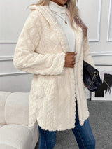 BEAUTIFUL I AM Fuzzy Button Down Hooded Coat Jacket