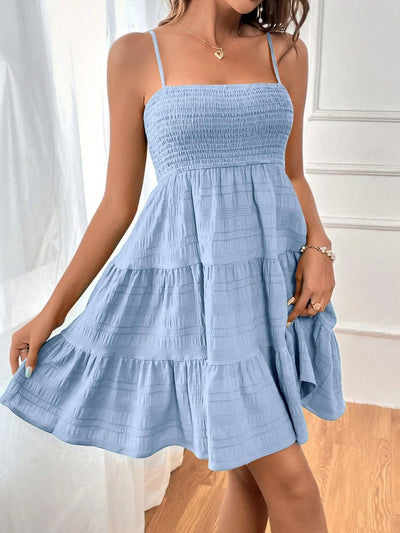 BEAUTIFUL I AM Tiered Smocked Square Neck Cami Dress