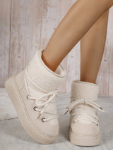 BEAUTIFUL I AM Lace-Up Round Toe Platform Boots Shoes