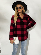 BEAUTIFUL I AM Plaid Half Zip Long Sleeve Sweatshirt