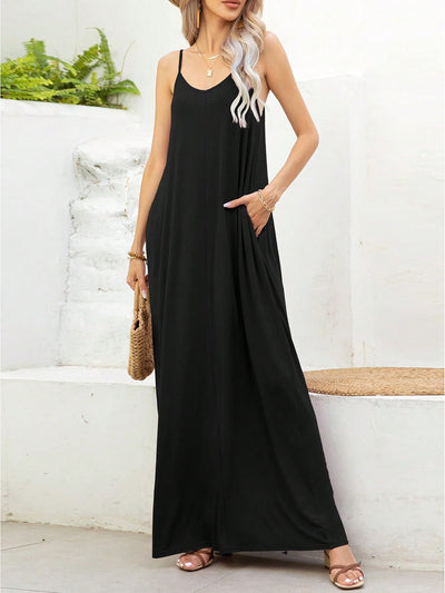 BEAUTIFUL I AM V-Neck Maxi Cami Dress with Pockets