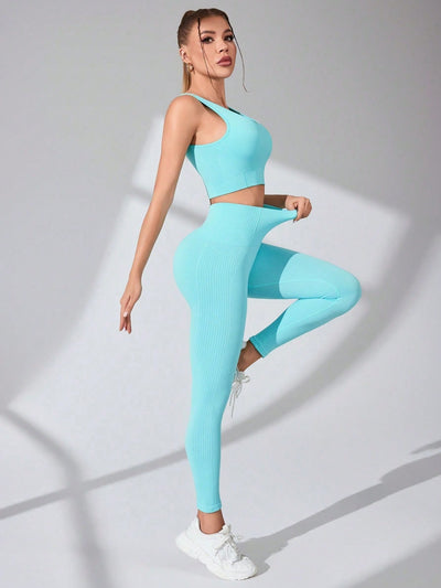 BEAUTIFUL I AM Scoop Neck Wide Strap Top and Pants Active Wear Set