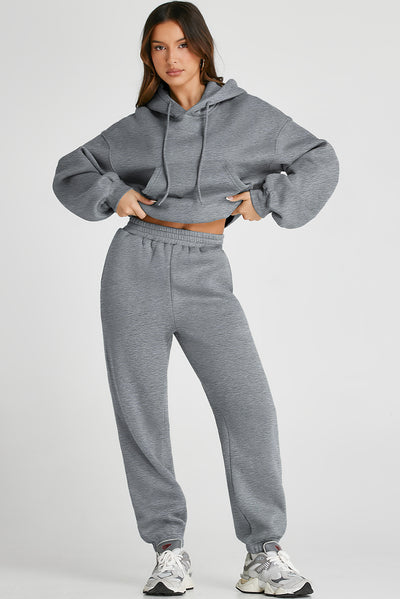 BEAUTIFUL I AM Dropped Shoulder Hooded Top and Pants Active Wear Set