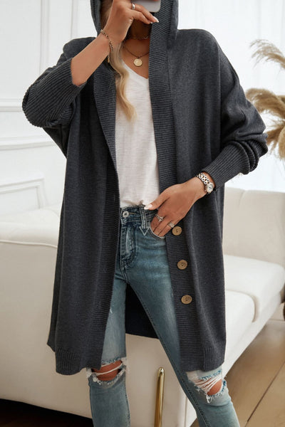 BEAUTIFUL I AM Button Up Long Sleeve Hooded Cardigan