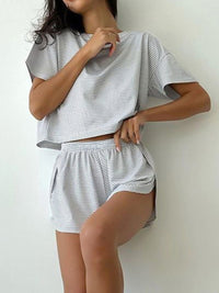 BEAUTIFUL I AM Striped Round Neck Top and Shorts Set