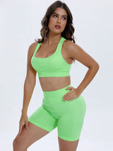 BEAUTIFUL I AM Scoop Neck Wide Strap Top and Shorts Active Wear Set