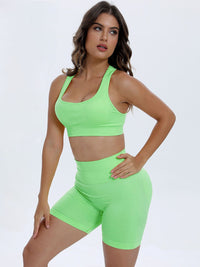 BEAUTIFUL I AM Scoop Neck Wide Strap Top and Shorts Active Wear Set